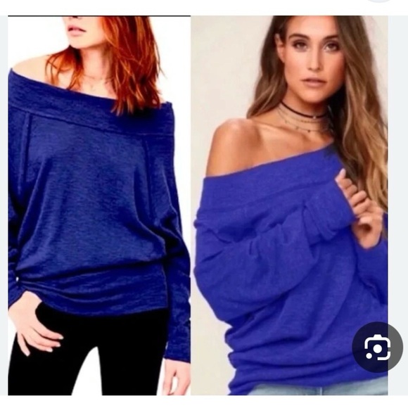 We The Free Sweaters - We The Free Palisades Cobalt Off-Shoulder Sweater free people